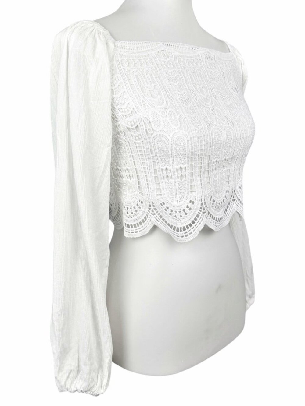 Vintage Y2K Bebe Top Womens Small White Crochet Romantic Crop Festival - Picture 2 of 10